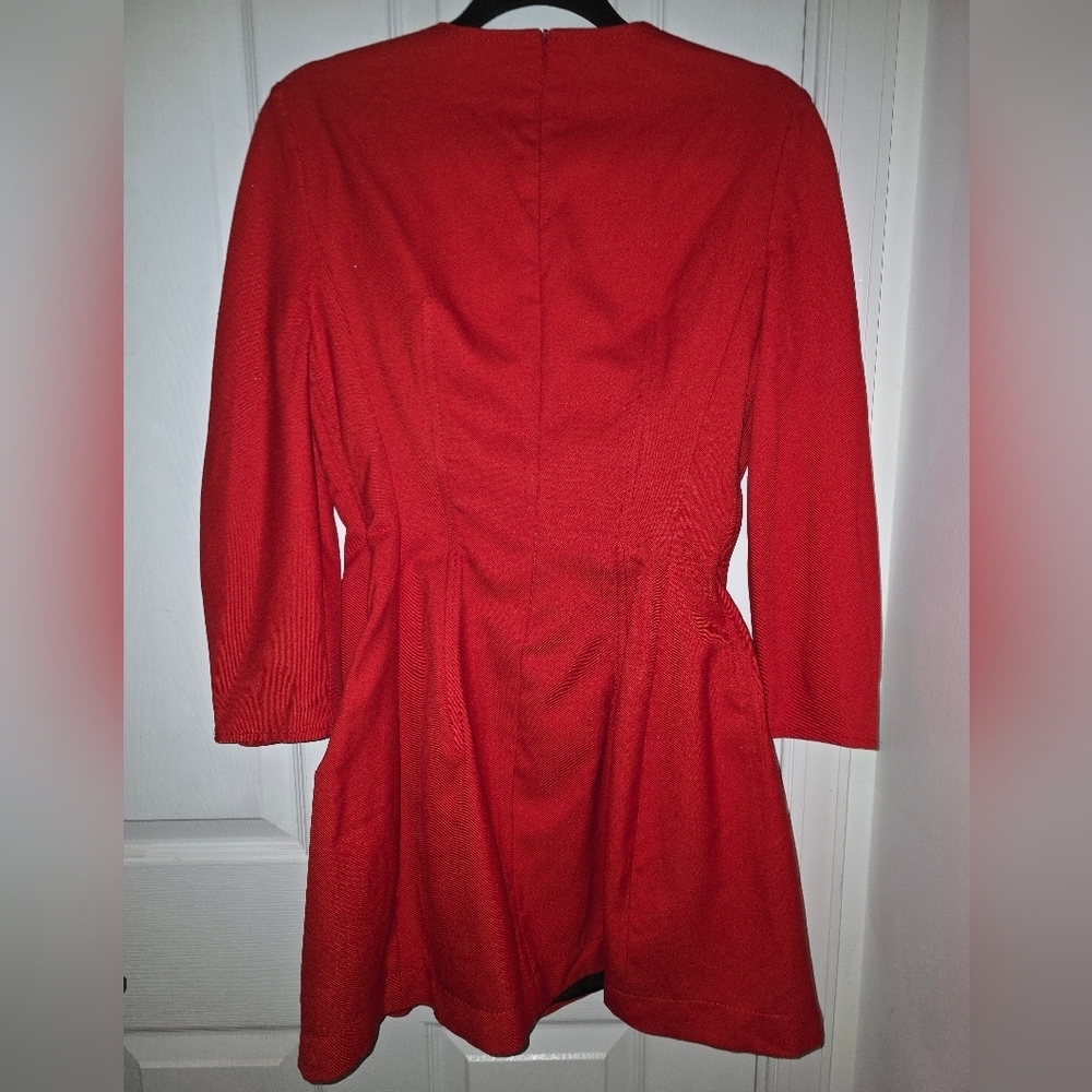 ZARA Mini Voluminous Dress Red 3/4 Pleated Sleeves Size 8 - Picture 6 of 7